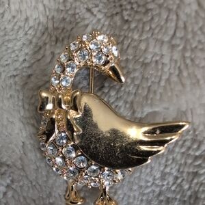 Gold and Silver Crystal Swan Brooch Sweet Vintage Rhinestone Duck Brooch